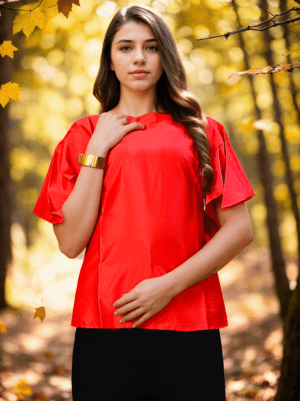 Red Solid Sleeves Regular Top
